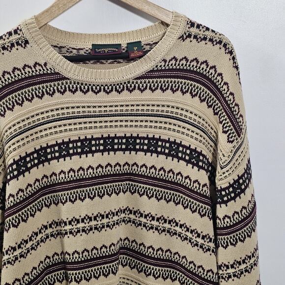 Vintage Saddlebred Men's Sweater Sz 2X Fair Isle 100% Cotton Nordic Pattern Knit - Picture 2 of 5